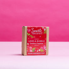 Load image into Gallery viewer, Handmade Vegan Soap Love-a-bubble Gift Box Cranberry Raspberry Fragrance I Love You Design
