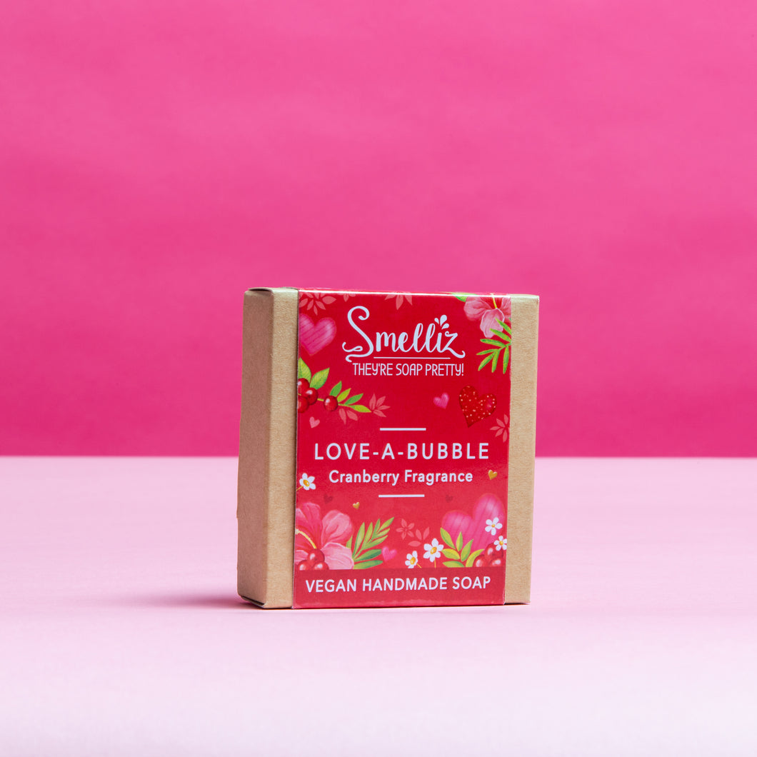 Handmade Vegan Soap Love-a-bubble Gift Box Cranberry Raspberry Fragrance I Love You Design