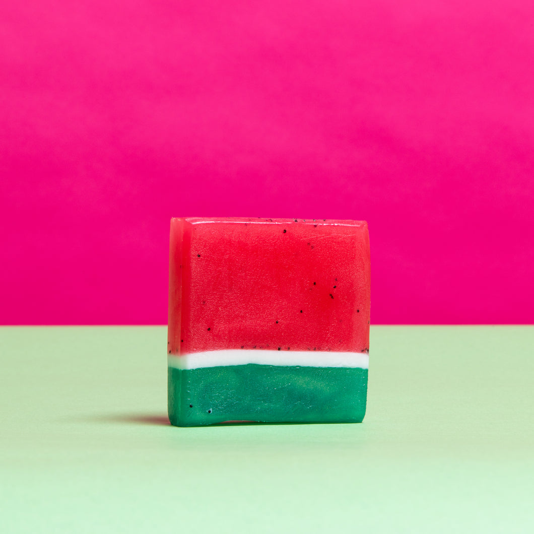 Handmade Vegan Soap What-A-Melon Watermelon Fragrance Exfoliating Soap Bar With Poppy Seeds